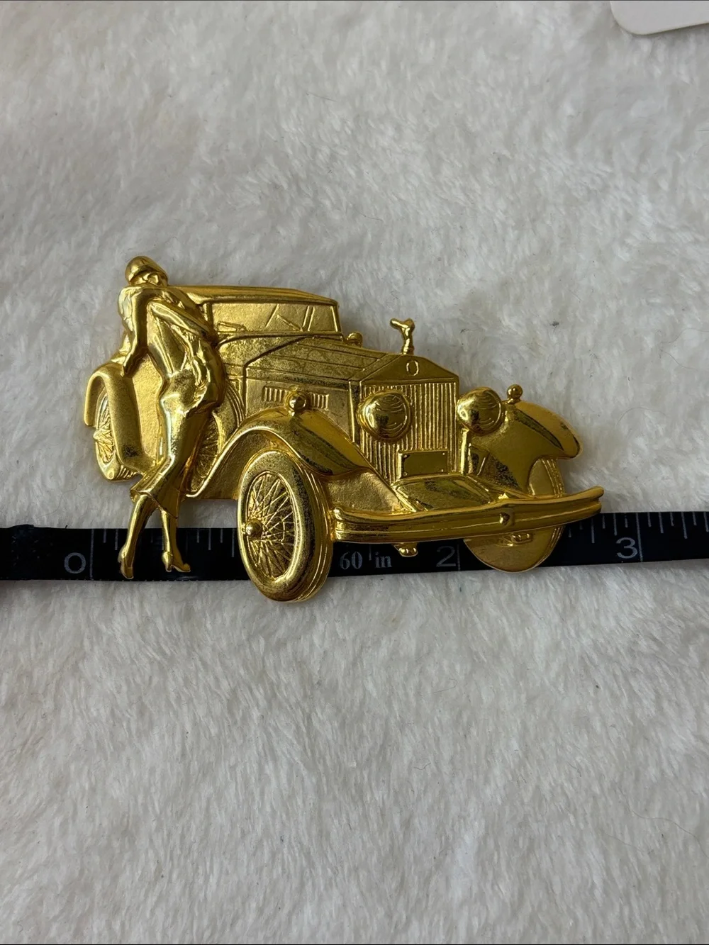 Vintage Park Lane JJ Art Deco Flapper Woman with Rolls Royce Gold Tone Brooch